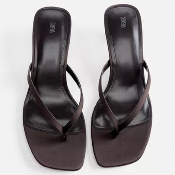 NEW Zara Brown Kitten Heels, Heeled Flip Flops Sandals - Size 7.5 - Picture 1 of 6